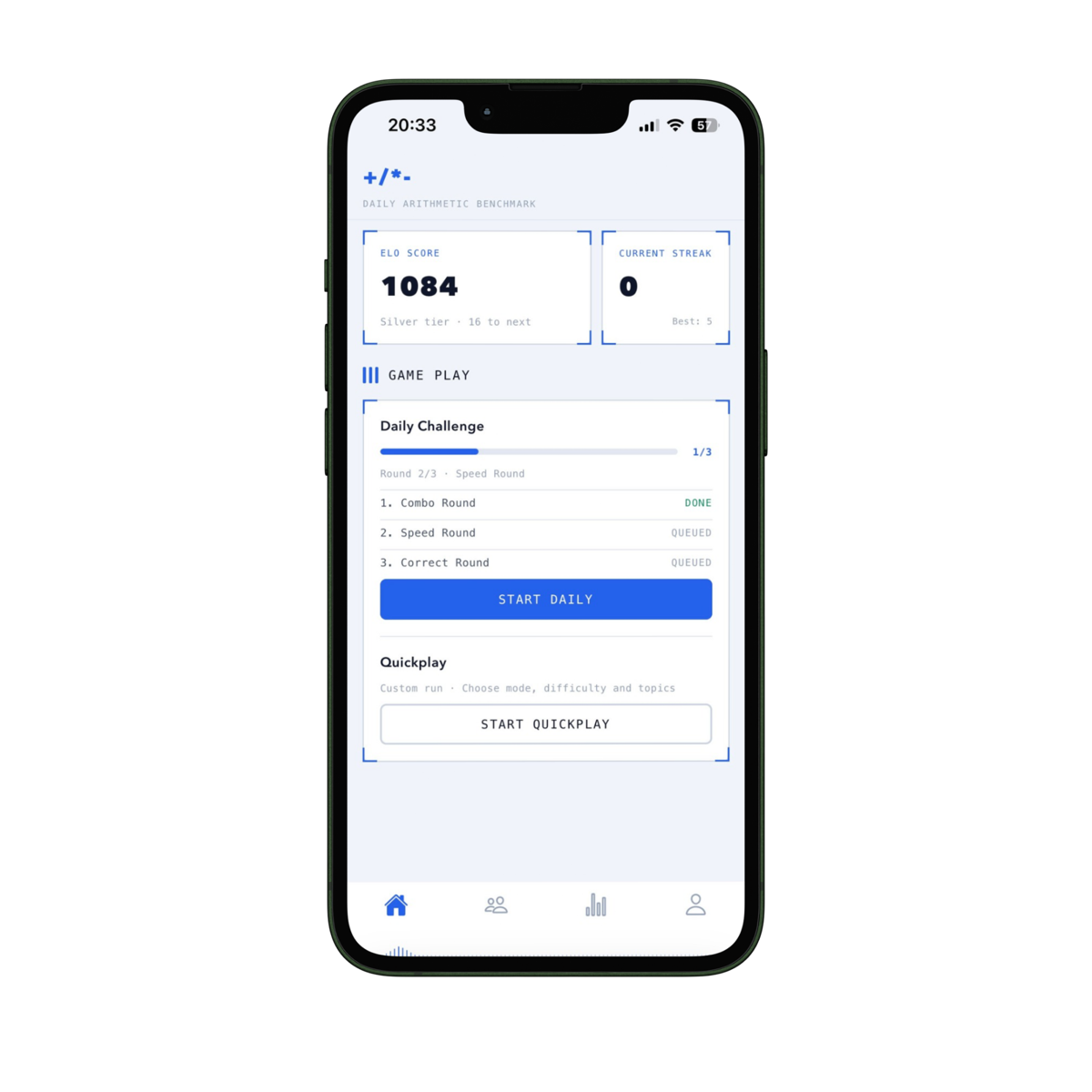 Numbio home: daily challenge and quickplay